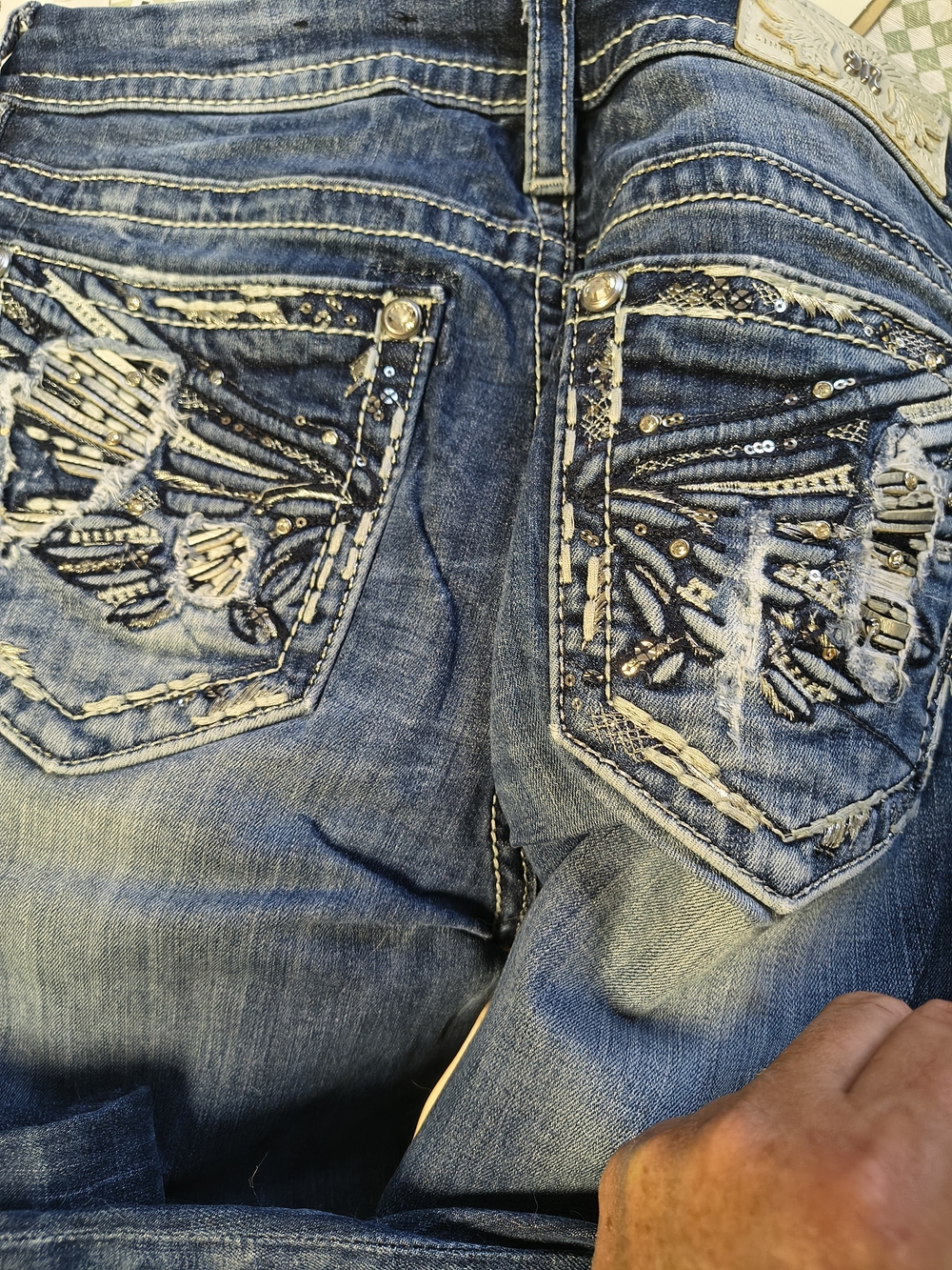 Miss Me Blue Distressed Embellished Boot Cut Jeans